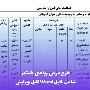 طرح درس ریاضی ششم شامل فایل Word | مناسب تدریس حرفه ای
